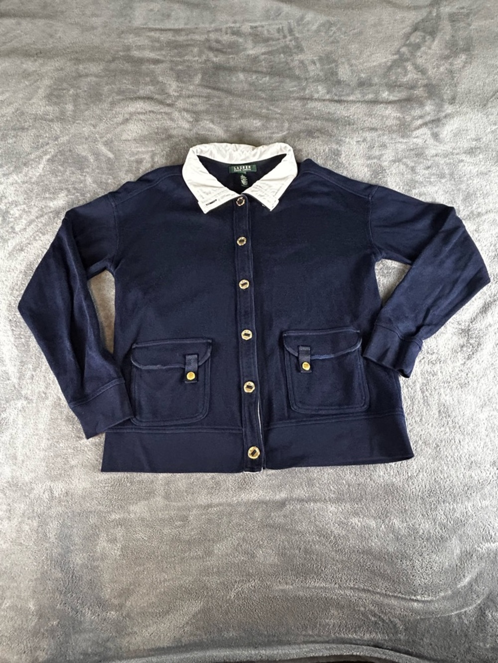 Lauren Ralph Lauren Cardigan Jacket Womens L Navy Blue Nautical Preppy Old Money - Picture 5 of 14